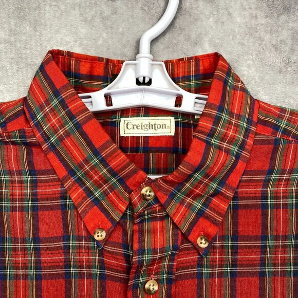Vintage CREIGHTON Button Down Shirt Men L 16-16.5 Red Plaid Classic 70's-80's - Picture 4 of 9